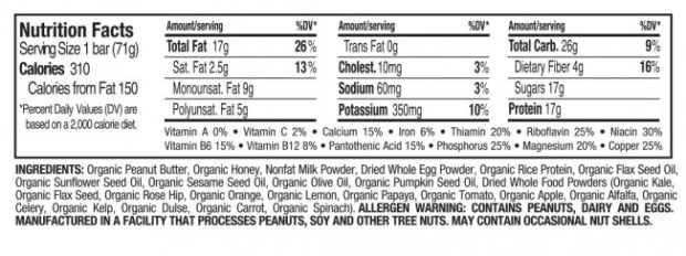perfect bar nutritional facts